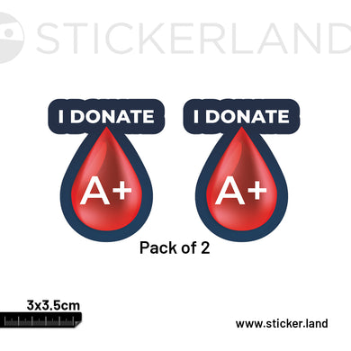 Stickerland India I Donate A+ 3x3.5 CM (Pack of 2)