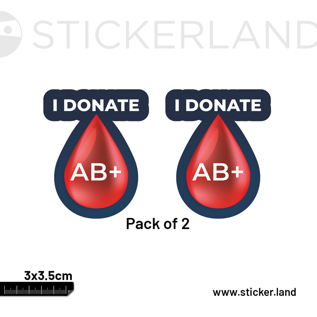 Stickerland India I Donate AB+ 3x3.5 CM (Pack of 2)