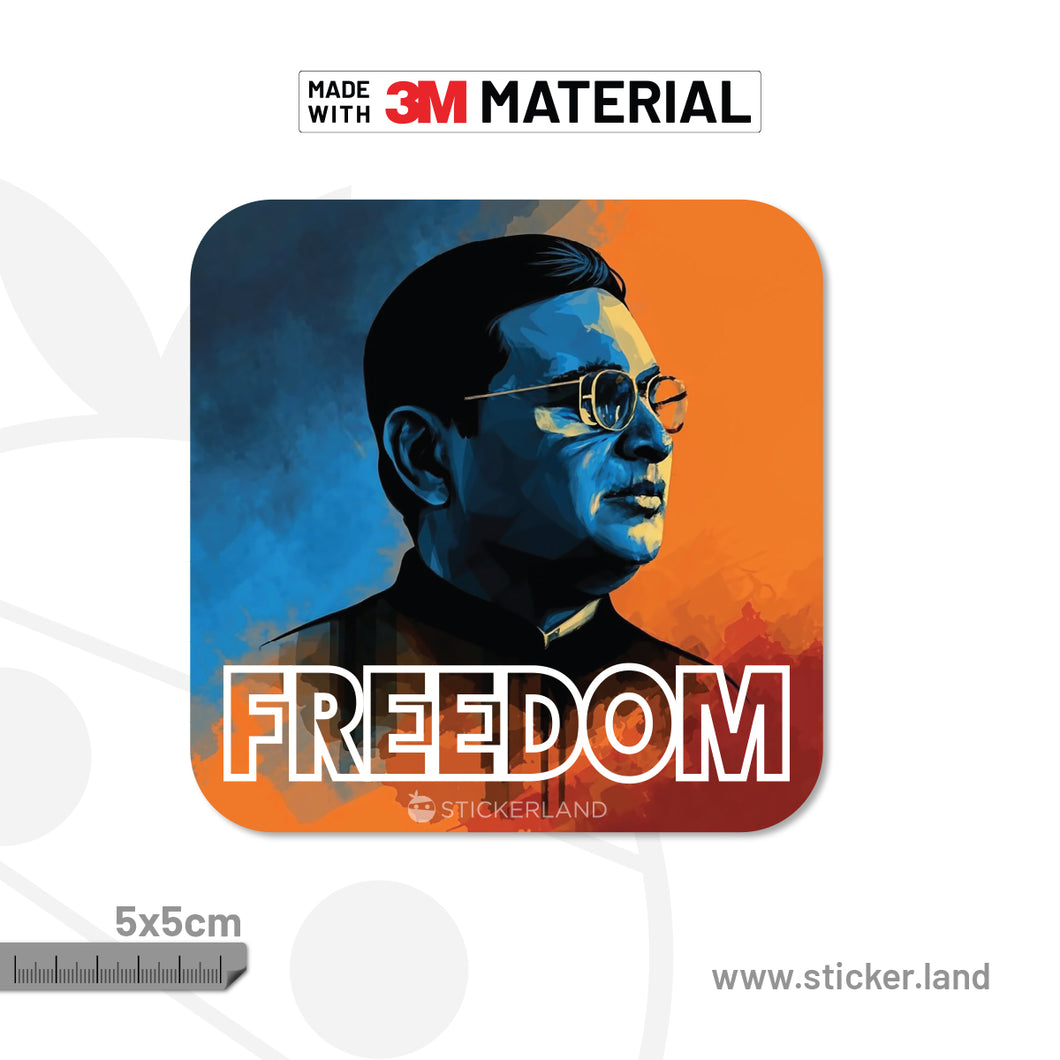Stickerland India Subhas Chandra Bose-Freedom_5x5cm (Pack of 1)