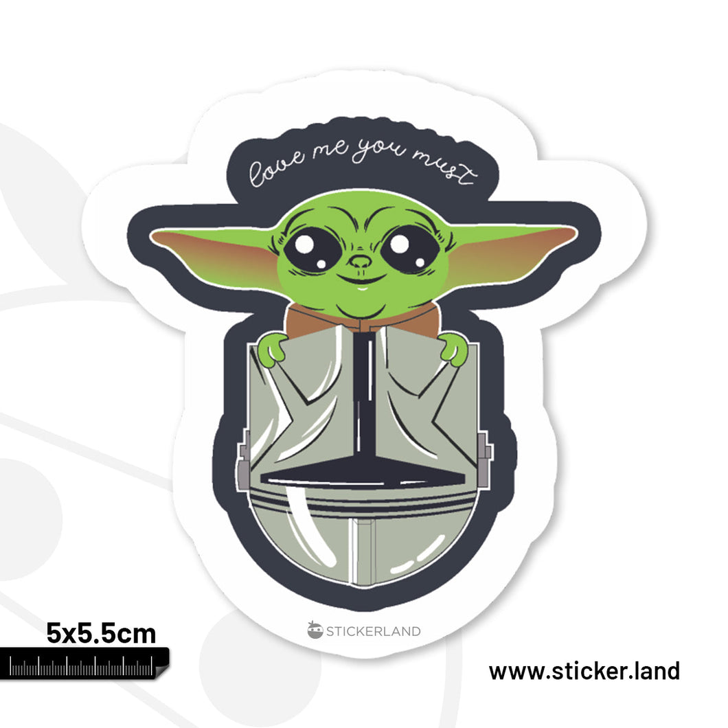 Stickerland India Baby Yoda Love me you must Sticker 5x5.5 CM (Pack of 1)